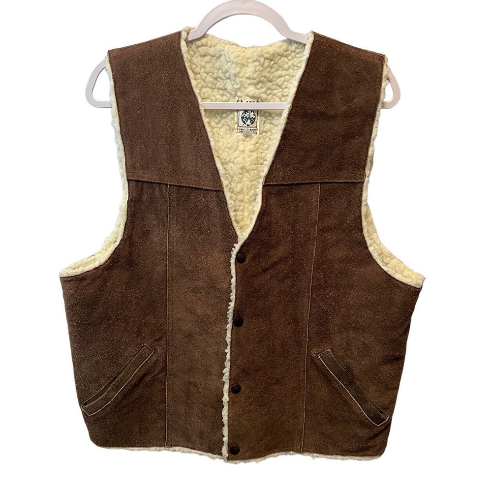 Genuine Leather Hencho en Mexico VINTAGE Brown Leather Fur Lined Vest Sz…
